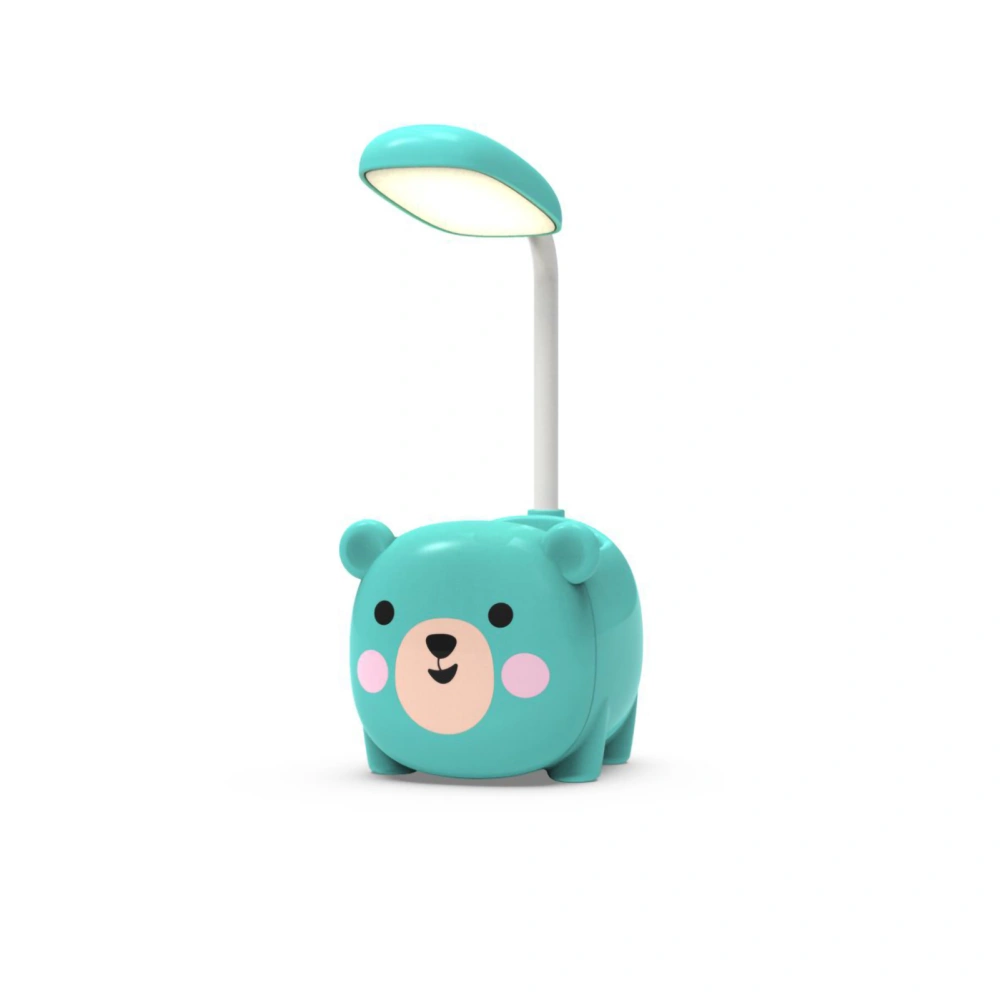 Desk Lamp Cartoon LED Foldable Hose Eye Protection Rechargeable Table Light with Pen Holder Blue Bear