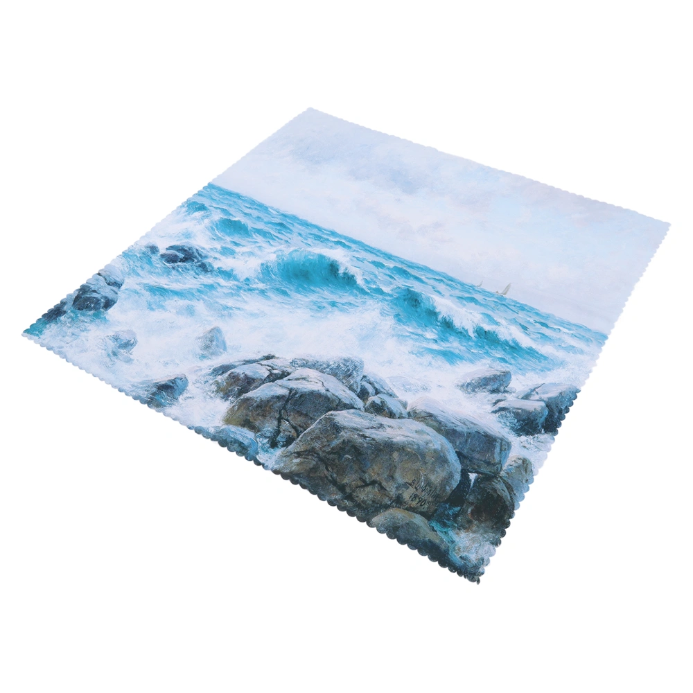 Table Cloths Easy Cleaning Natural Casual Style Decorative Practical Polyester Fiber Tablecloths Decoration for Restaurant Sea Waving Rock Pattern 140x140cm