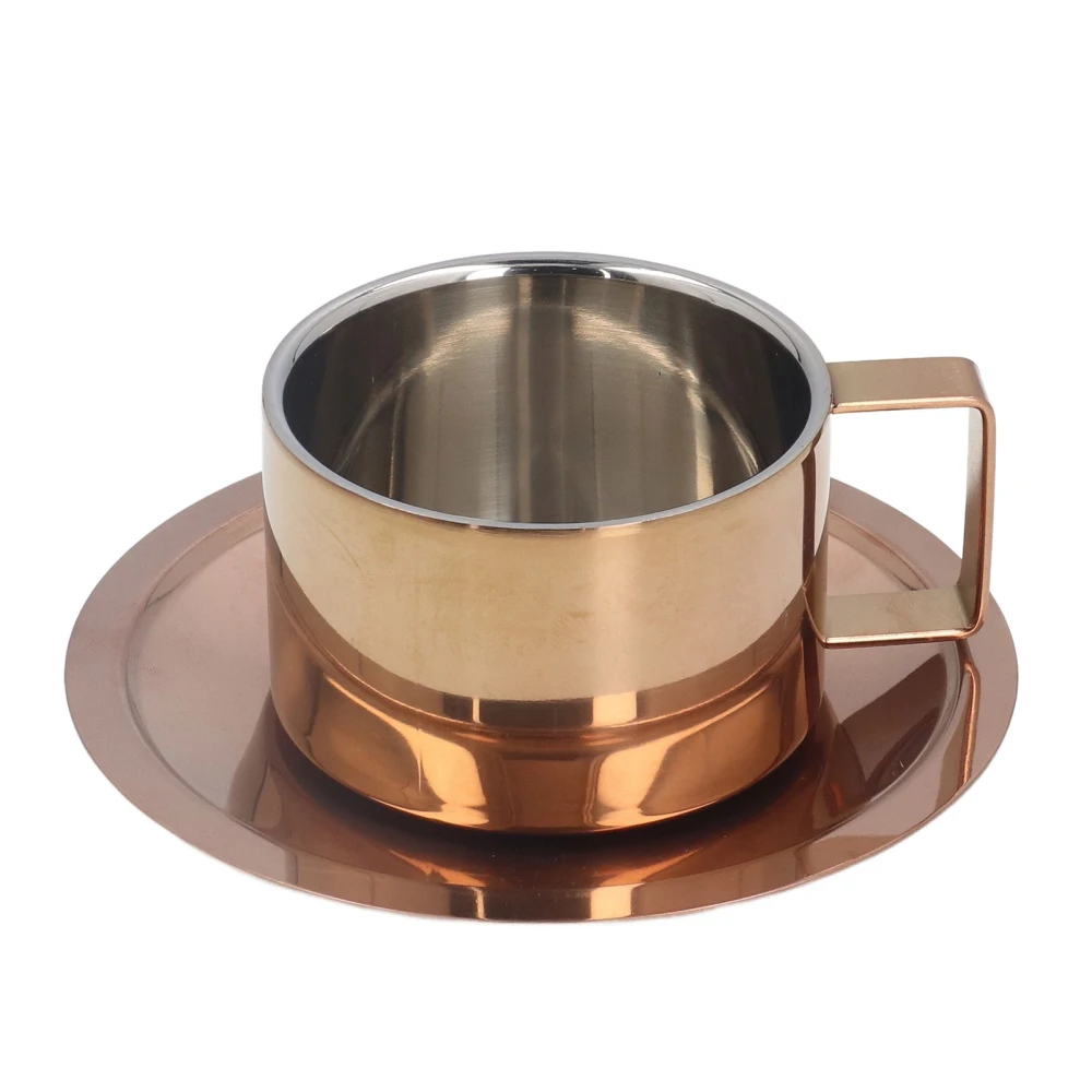 Coffee Cup Simple Ingenious 304 Stainless Steel Coffee Cup Set with Coffee Plate for Home Outdoor Rose Gold