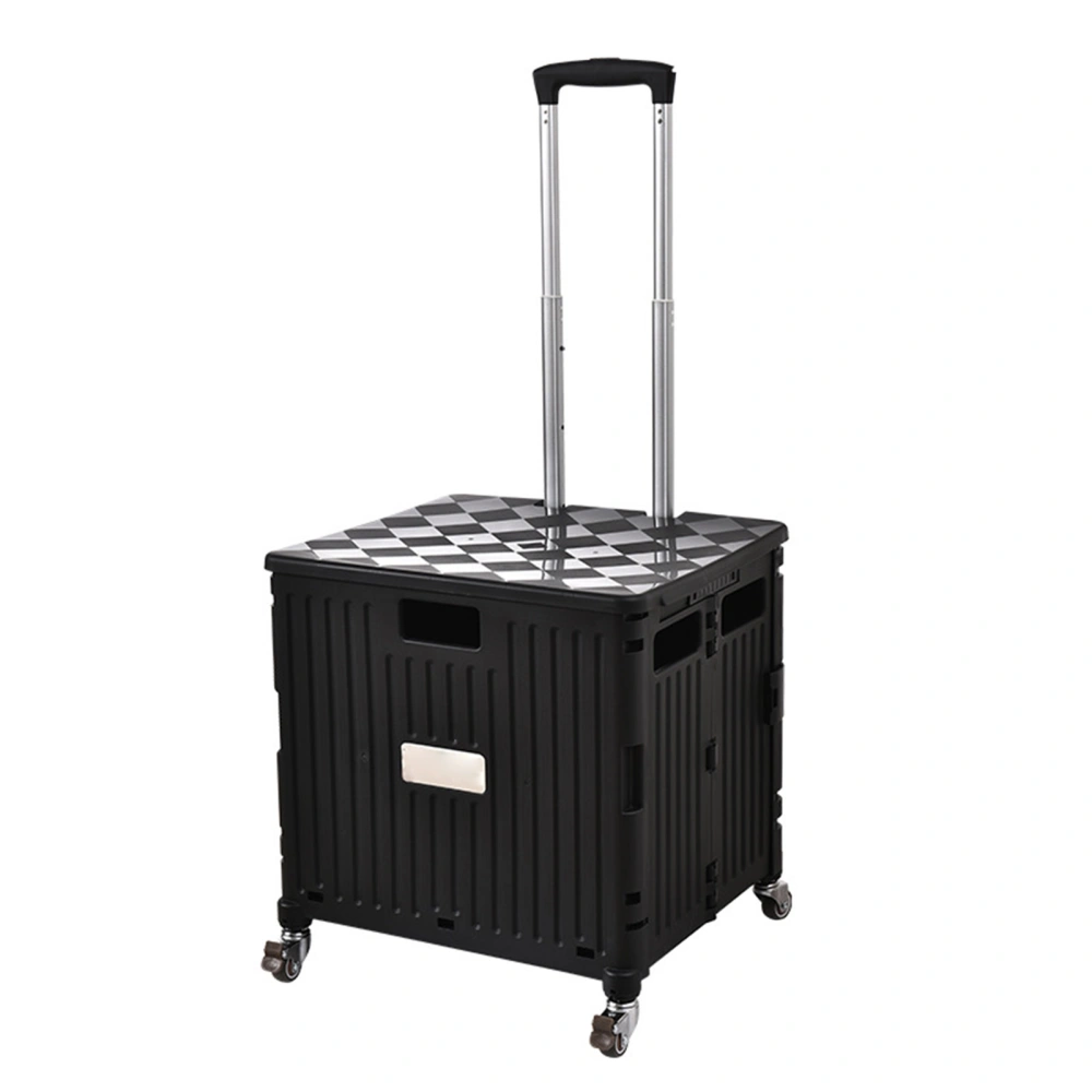 Trolley Storage Box Adjustable Portable Foldable Portable Supermarket Shopping Cart with Wheels Black