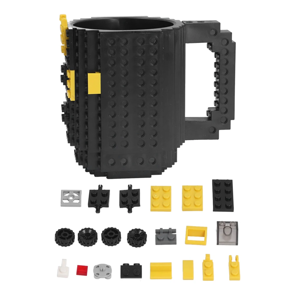 400ml Building Blocks Cups Build On Brick Coffee Mug DIY Novelty Building Blocks Cup for Kids Adults Birthday Black