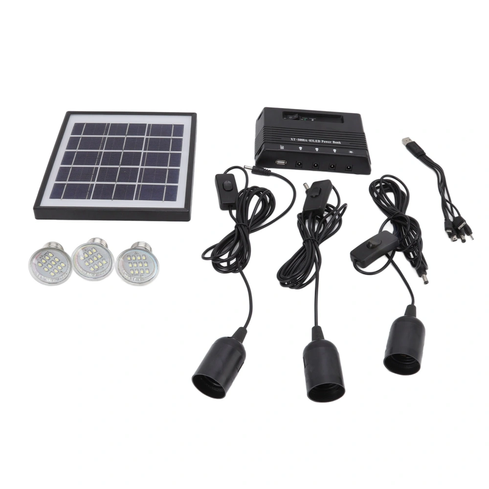 Solar Panel Lighting Kit Portable Multifunction Solar Generator Lighting Kit for Indoor Emergency Outdoor Fishing 3pcs