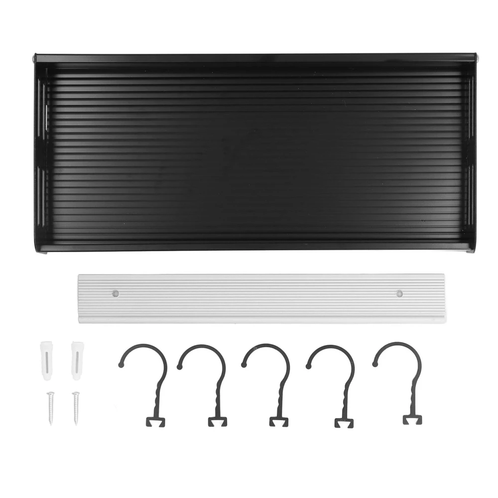 Wall Mounted Kitchen Shelf Space Aluminum Rustproof Structure Floating Wall Shelves with 5 Hooks for Kitchen Black 30cm Long Black