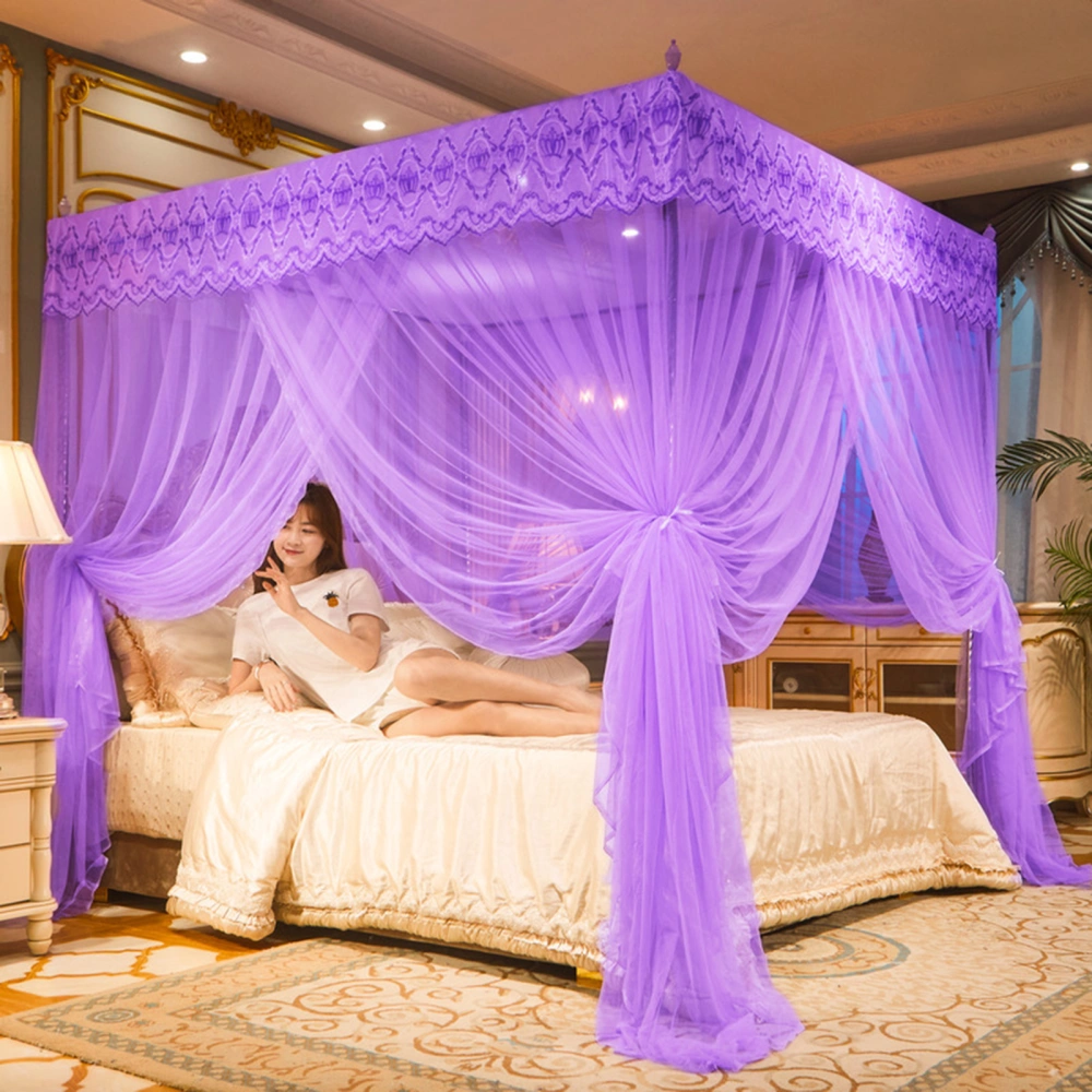 Single Double Bed Square Mosquito Net 3 Door Protection Dense Stable with Stainless Steel Bracket Purple 1.8x2m