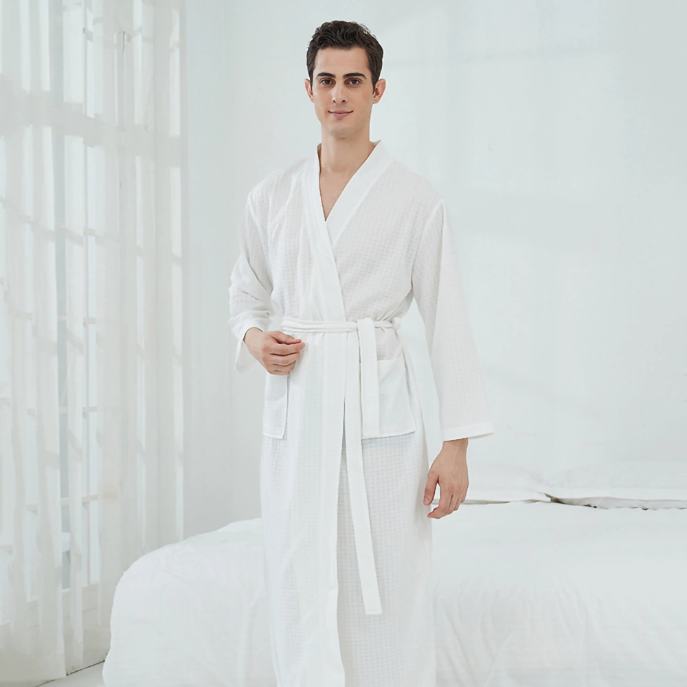 Unisex Bathrob Lightweight Thigh Length Spa Robe for Men Women Home Service Hotel White XXXL (80‑90kg)