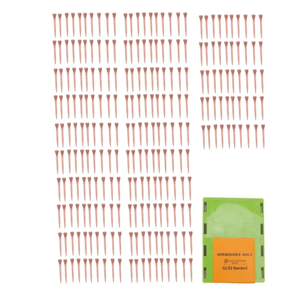 250Pcs Horseshoe Nails Copper Plating Shoeing Nails with Plastic Box for Raise Livestock E2 41mm/1.61in