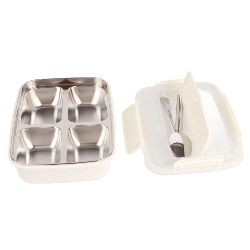 Lunch Box 4 Compartments Design 304 Stainless Steel Matching Tableware Portable Lunch Containers for School Office White