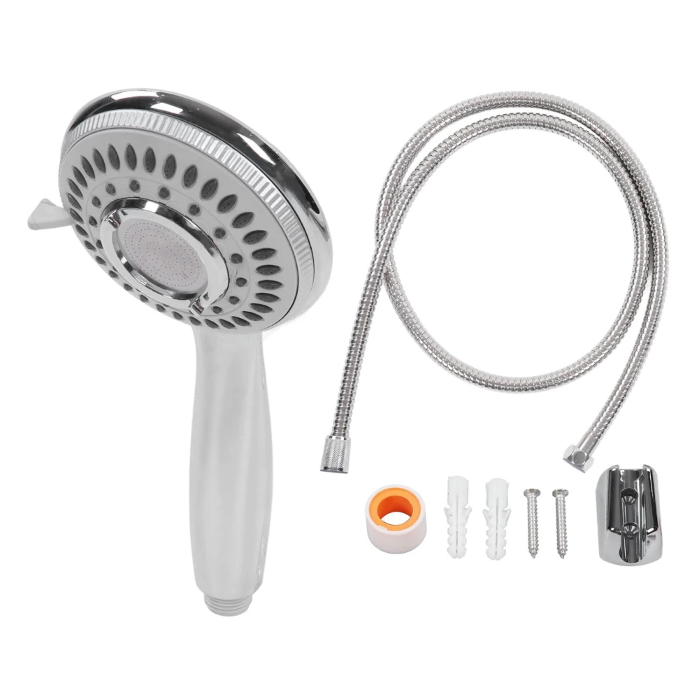 Handheld High Pressure Shower Head 4 Setting Large Flow Water Saving with 1.5m G1/2 Dia Stainless Steel Hose