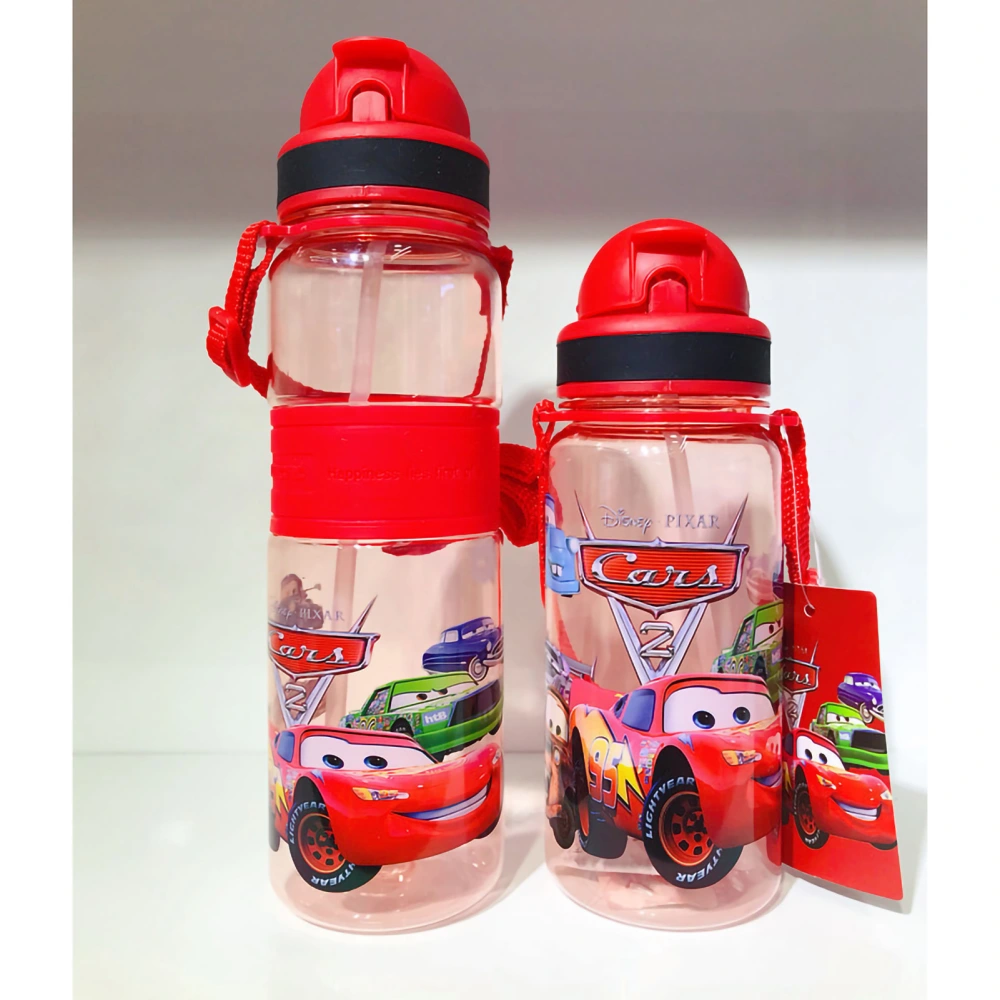 Children's Straw Water Bottle Cute Sports Cartoon Water Botttle with Straw for Pupils Kids Car 500ml