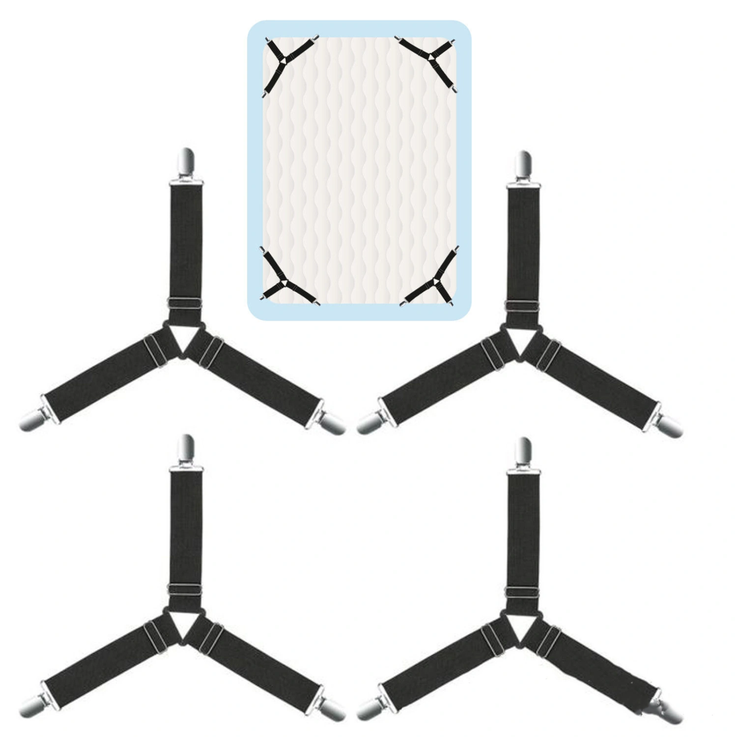 4pcs Elastic Bed Sheet Holder Straps Multipurpose Adjustable Sheet Stays Keepers for Sheets Mattresses Black