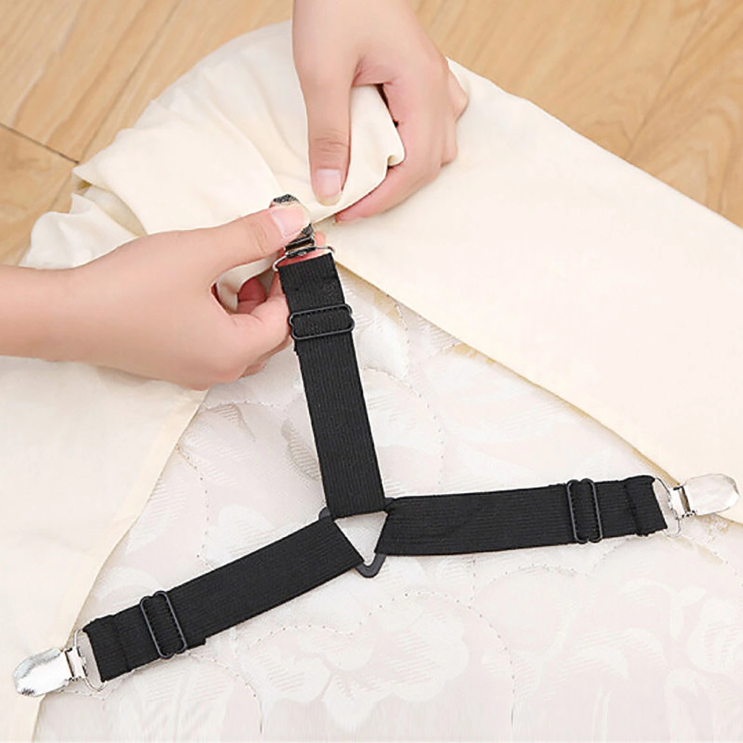 4pcs Elastic Bed Sheet Holder Straps Multipurpose Adjustable Sheet Stays Keepers for Sheets Mattresses Black