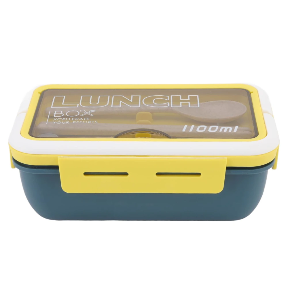 Compartment Lunch Box 2 Compartments 1100ml Loveliness Adult Bento Box with Spoon Chopsticks for Office School Blue Yellow