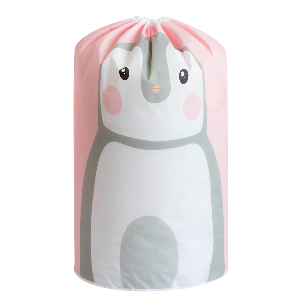 Comforter Storage Bag PEVA Tubular Type Waterproof Printing Dustproof Bag for Clothes Blankets Quilt Pink Penguin