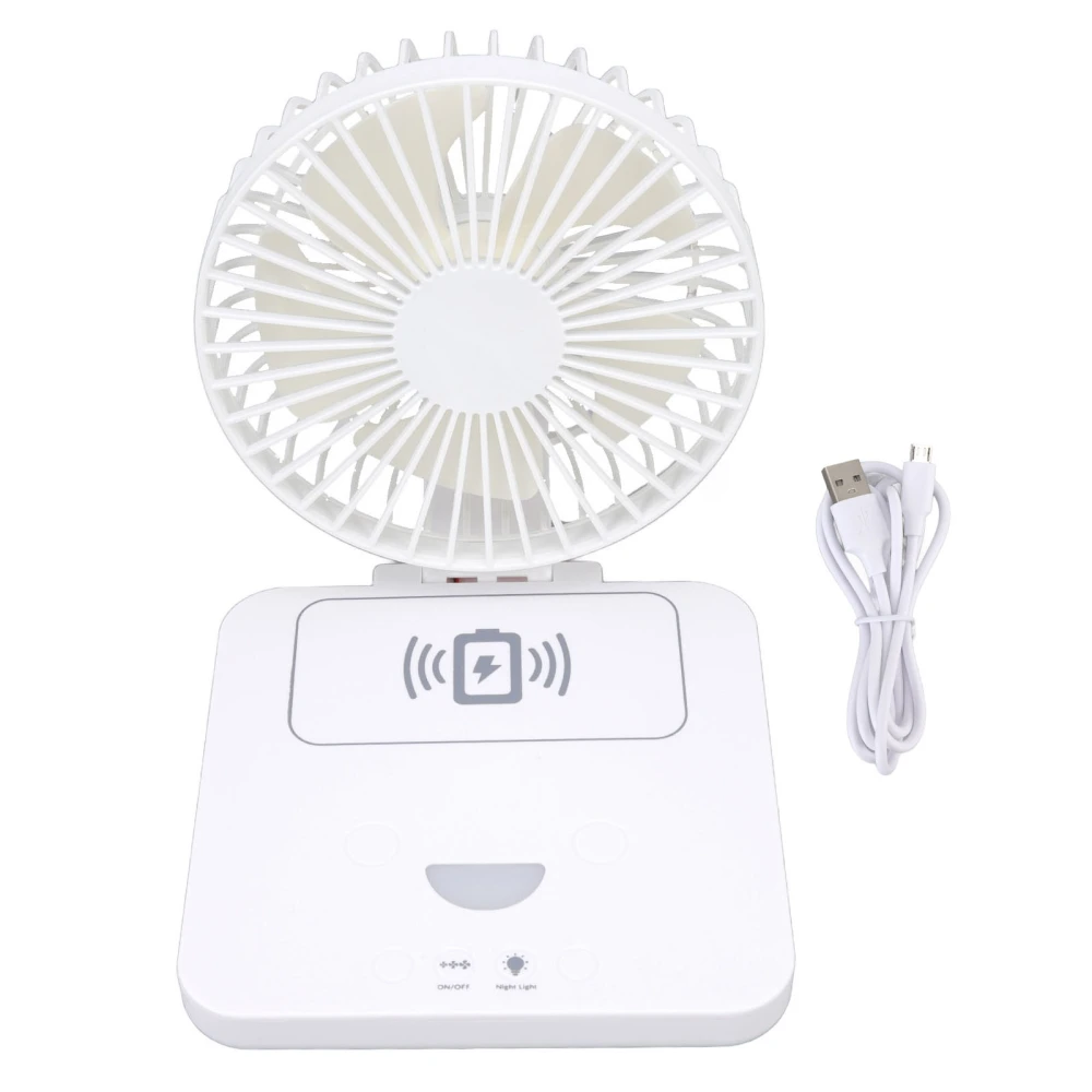 USB Desk Fan Support Wireless Phone Charging Dimmable Night Light 3 Speeds 180 Degrees Adjustable Small Desk Fan