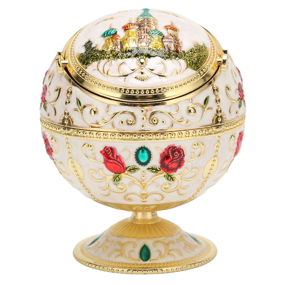 Ball Ashtray with Lid European Style Castle Pattern Rustproof Windproof Ashtray for Smokers for Extinguishing Cigarettes