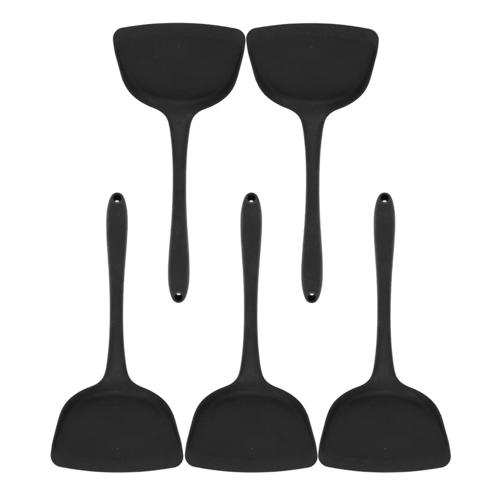 5Pcs Cooking Spatula with Hanging Hole Ergonomic Prevent Scalding Chinese Silicone Spatula for Kitchen Black