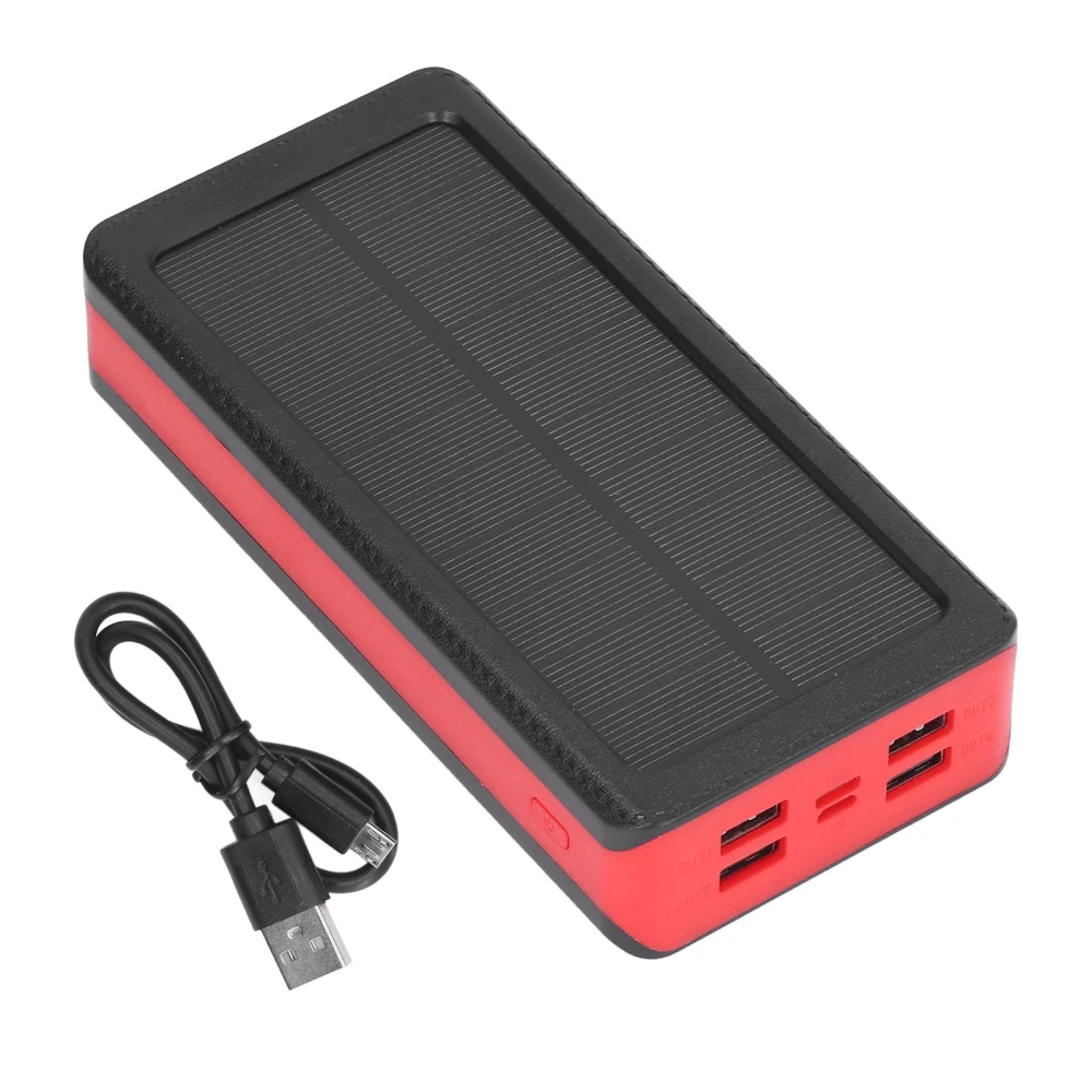 LED Solar Power Bank 30000mAh Large Capacity Solar Charger Power Bank with 4 USB Fast Charge 3 Light Modes for Climbing Red