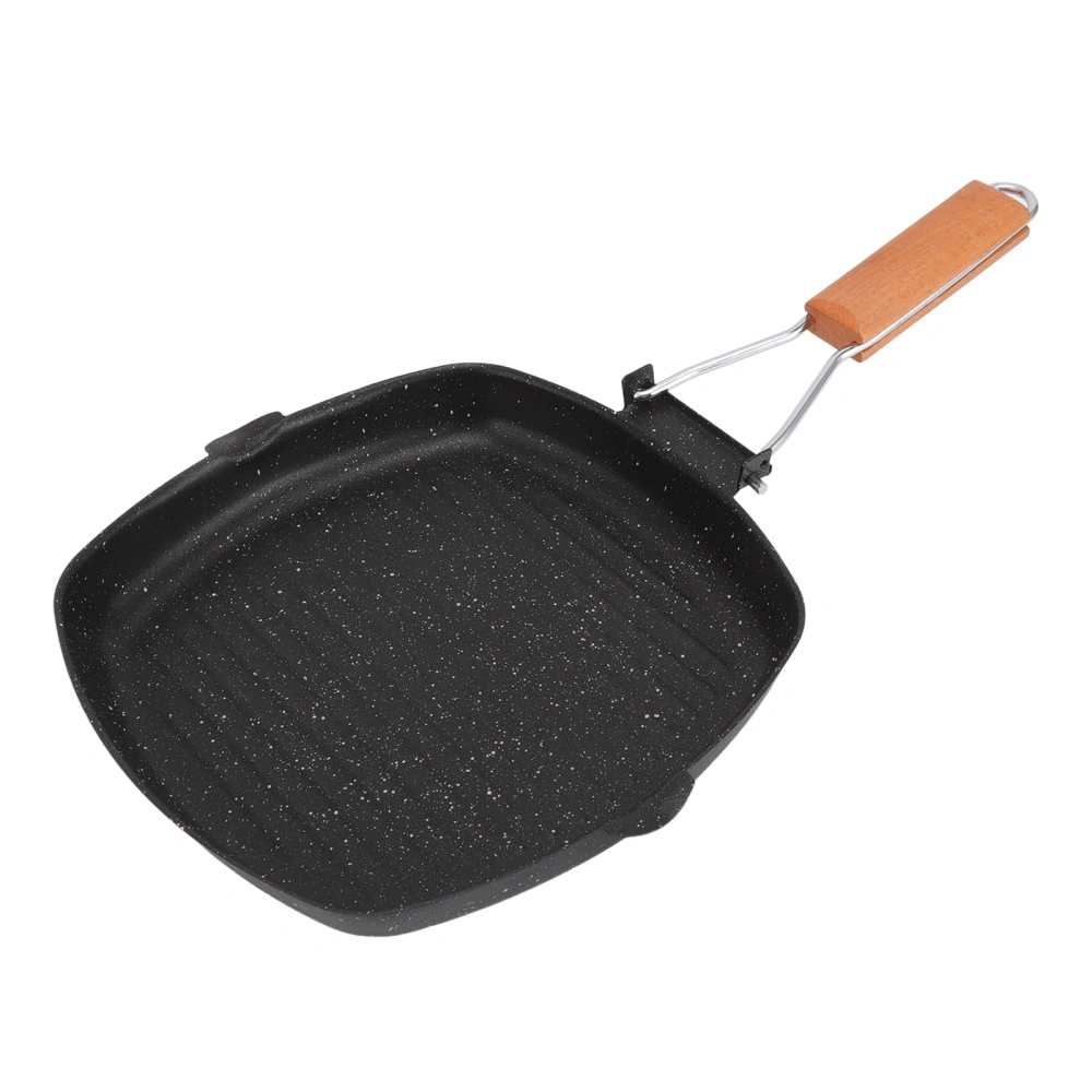 Frying Pan Outdoor Household Folding Beech Handle Energy Saving Non Stick Stripes Steak Special Pan Grilling Pan 24x24cm