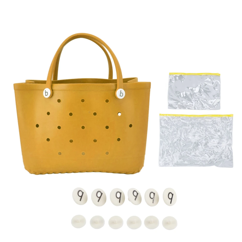 Beach Tote Bag Durable Safe EVA Material Multifunction Space Saving Portable Round Hole Design Large Beach Bag Yellow