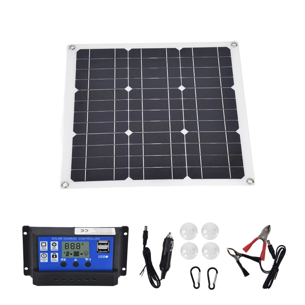 30W Solar Panel Kit Monocrystalline Silicon Solar Panel Battery Charger Kit with 10A Controller 18V 5V USB Power Supply