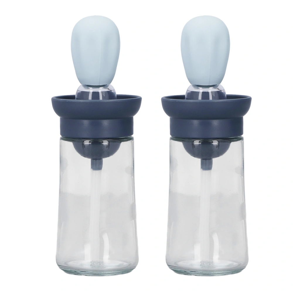 2pcs Oil Container with Silicone Brush Oil Dispenser Bottle for Kitchen Grilling Baking Cooking Blue