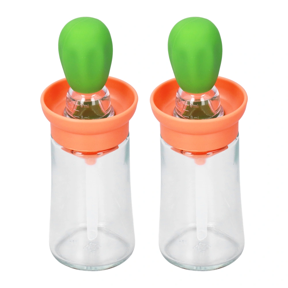 2pcs Oil Container with Silicone Brush Oil Dispenser Bottle for Kitchen Grilling Baking Cooking Orange Green