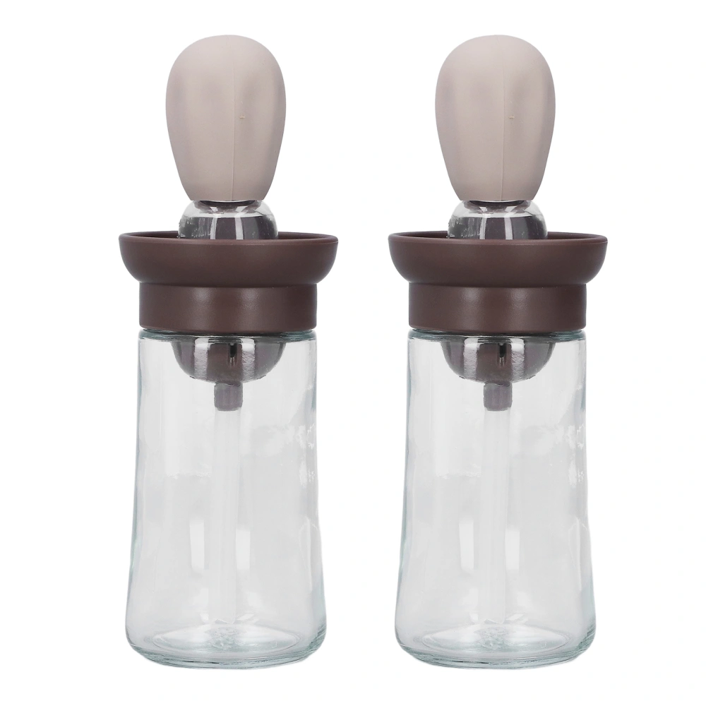 2pcs Oil Container with Silicone Brush Oil Dispenser Bottle for Kitchen Grilling Baking Cooking Brown