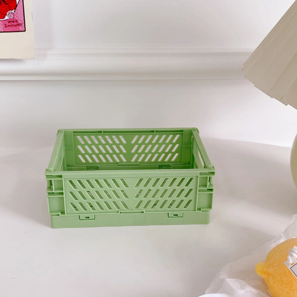 Mini Storage Basket Plastic Foldable Small Organize Basket with Handle for Stationery Snacks Cosmetics Green