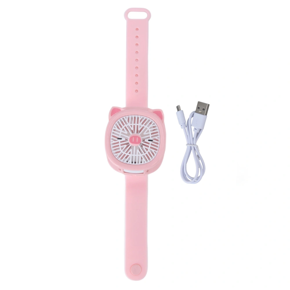 Cartoon Watch Fan USB Charging Plastic Wrist Fan Wireless Mini Watch Fan with Detachable Strap Fan for Kids for OutdoorPink Pig