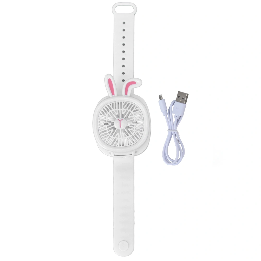 Cartoon Watch Fan USB Charging Plastic Wrist Fan Wireless Mini Watch Fan with Detachable Strap Fan for Kids for OutdoorWhite Rabbit