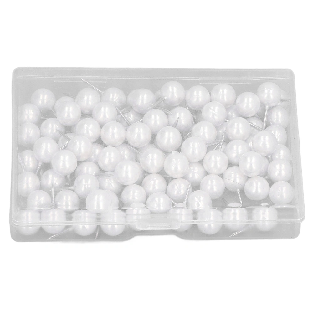 100pcs Sewing Pins 10x20mm/0.4x0.8in Pearl White Positioning Ball Head Pins Box Packed 105x72x18mm/4.1x2.8x0.7in