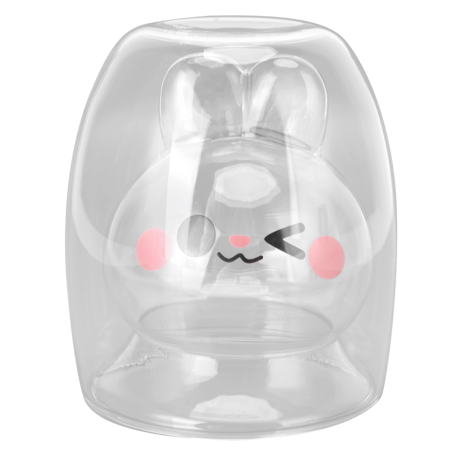 Double Wall Glass Rabbit Design 300ml Milk Coffee Tea Cup for Microwave Oven DishwasherTransparent Interior
