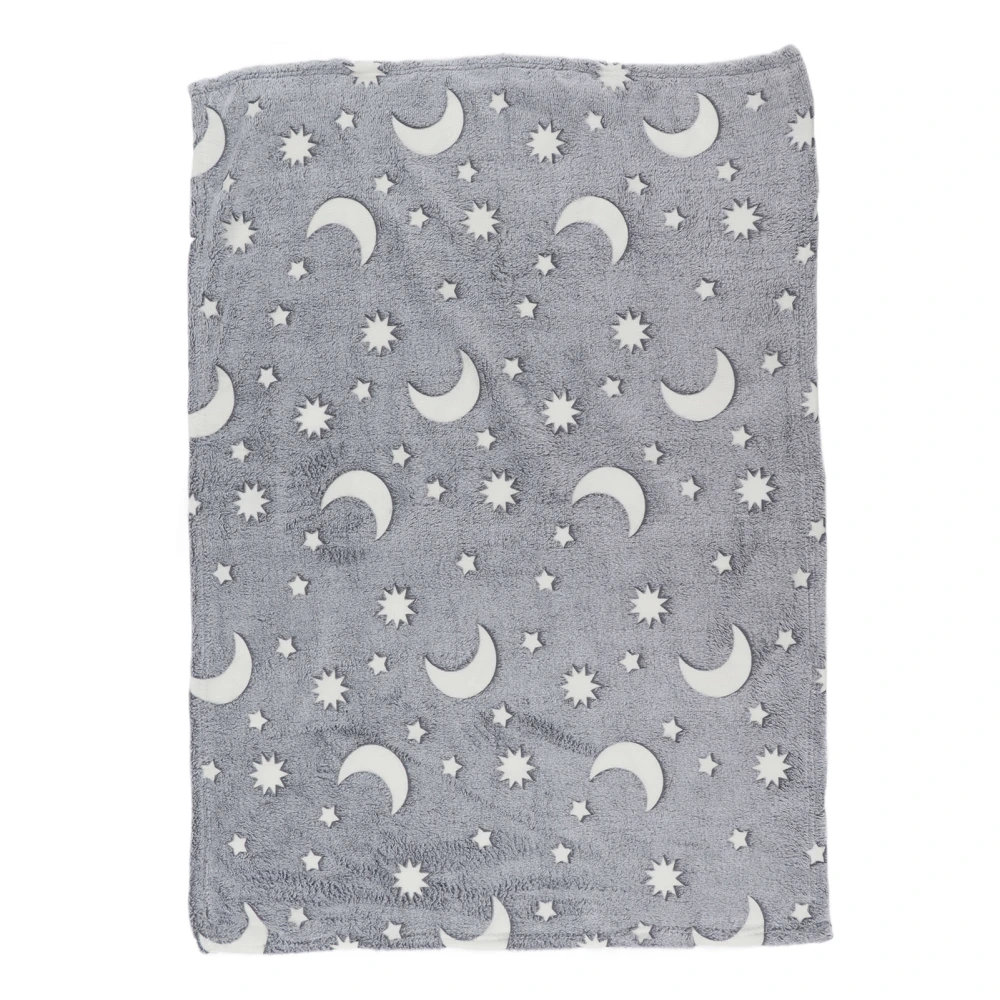 Glow Blanket Soft Bed Throws Fluorescent Moon Star Pattern 2x2.22m for Kids Boys Girls Home RoomGray