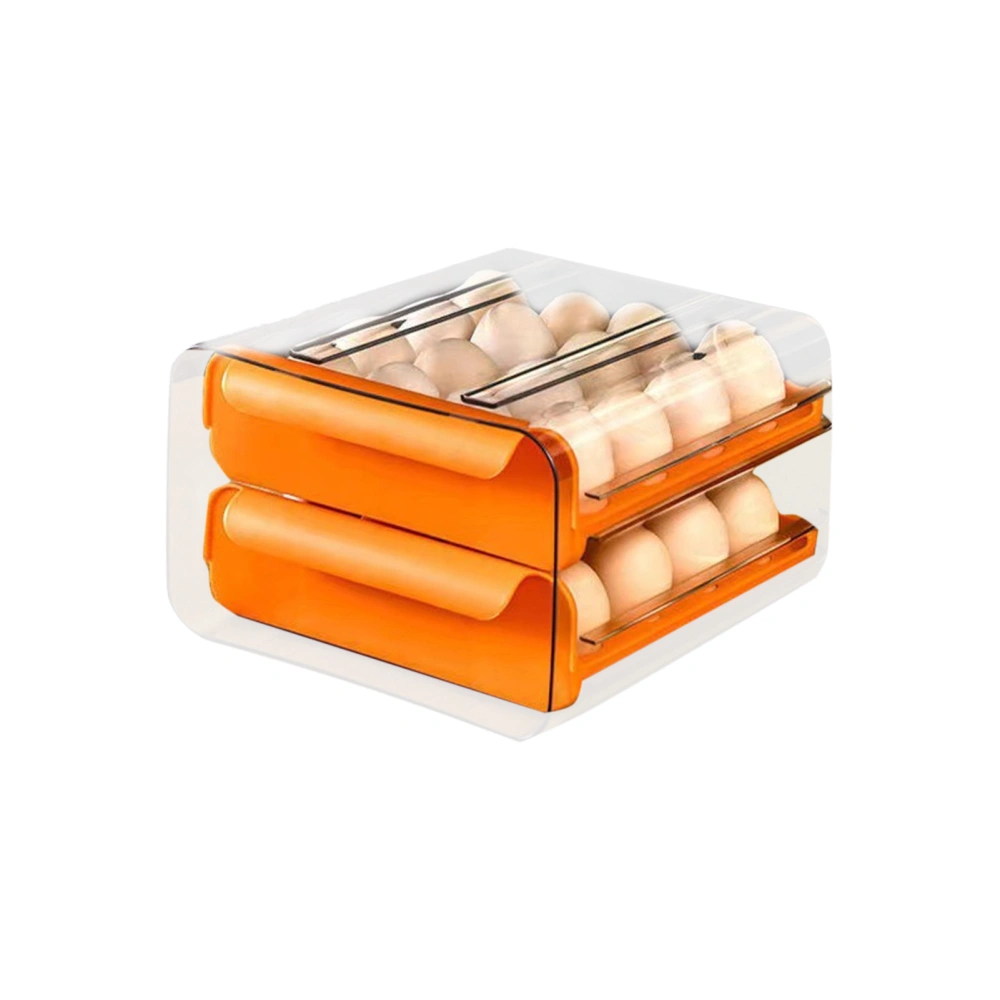 Egg Drawer Double Layer Toxic Free Transparent Thicken Large Capacity Egg Storage Box with Handle for RefrigeratorOrange