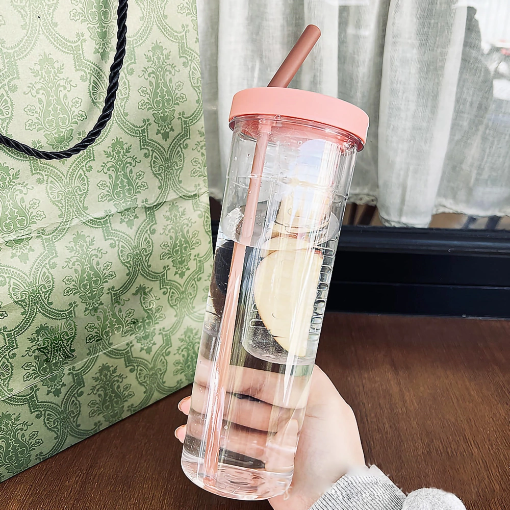 Travel Water Bottle 700ml Juices Separation Nontoxic Portable Foldable Straw Thickened PC Water Bottle StrawPink 700ml