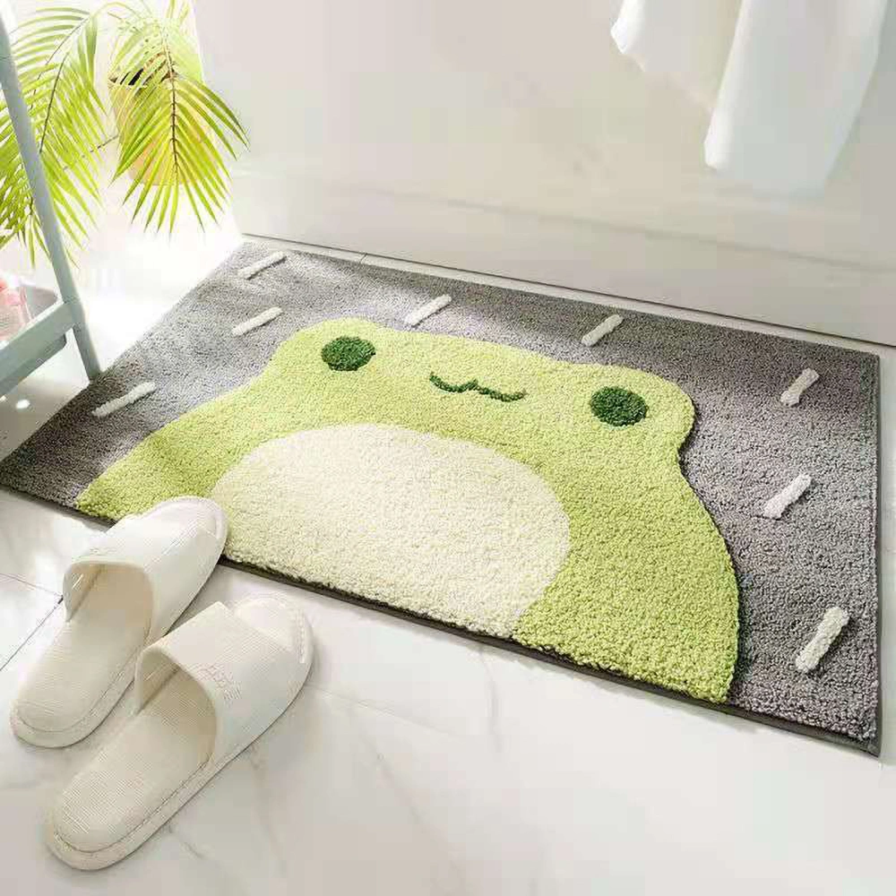 Bath Mat Multipurpose Luxury Shaggy High Absorbent Slip Resistance Cute Shower Rug for Bathtub Shower and Bath RoomLittle Rain Frog