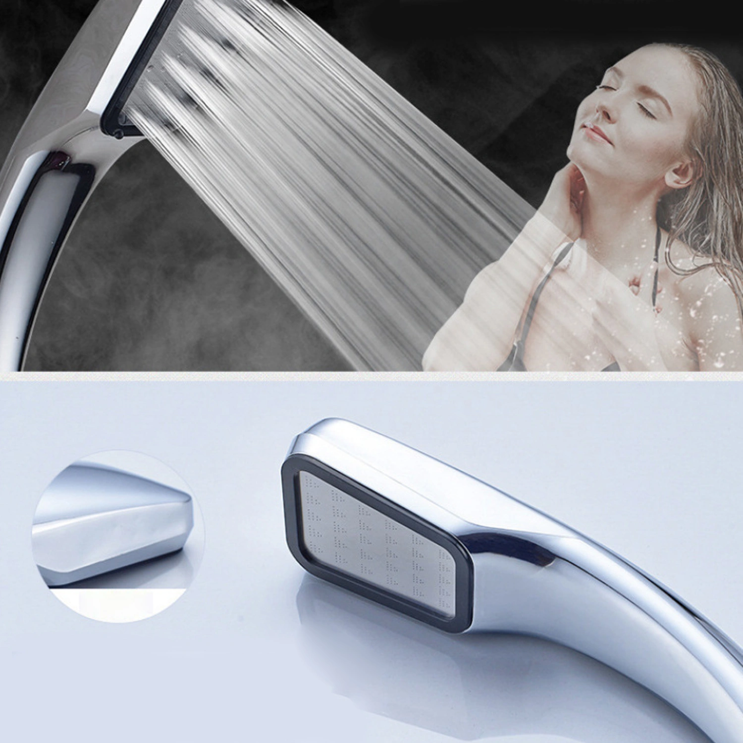 Shower Head 300 Holes Water Saving High Pressure Handheld Rectangular Bathroom Shower Accessories(Shower Head Pipe )
