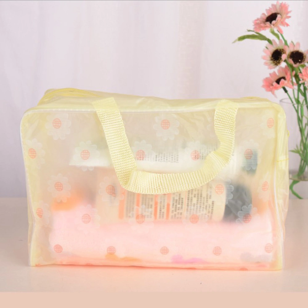 Waterproof Cosmetic Bag PVC Transparent Zippered Toiletry Carry Pouch for Bath SuppliesYellow