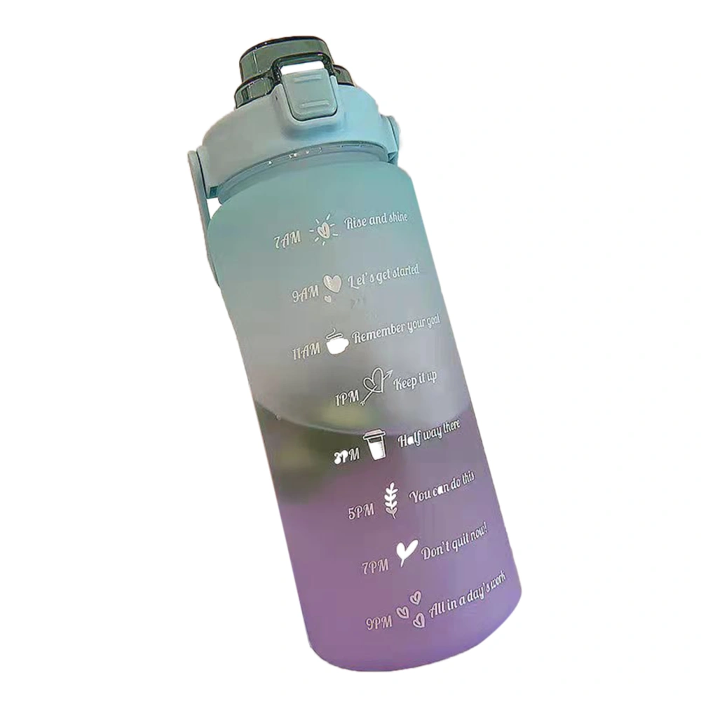 Large 2000 ML Motivational Water Bottle Portable Bottle Scale Sport Kettle GradientColor Plastic Cup Letter Sippy CupGradient Green