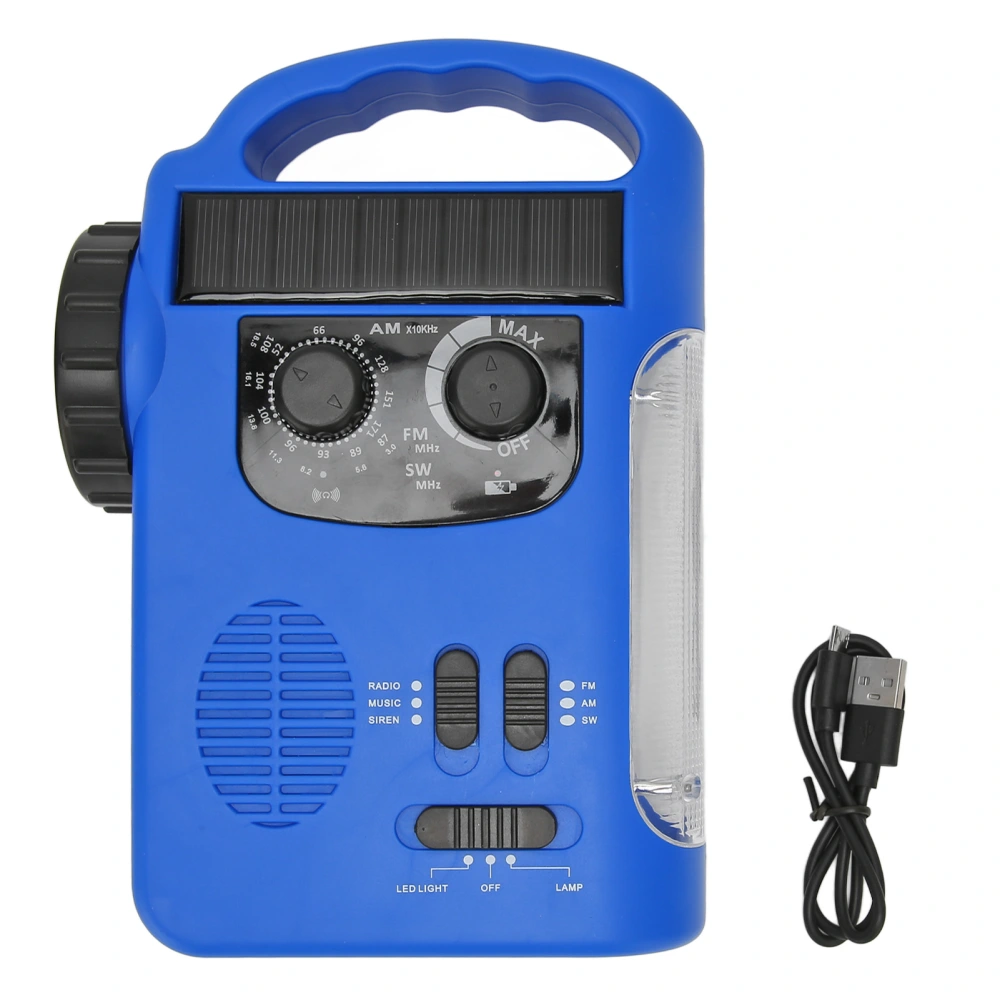 Hand Crank Solar Radio AM FM SW Emergency Radio with LED Flashlight Reading Light MP3 Player for Outdoor CampingBlue