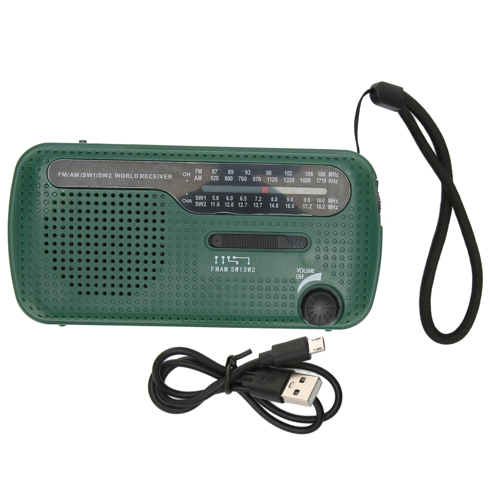 Hand Crank Solar Radio AM FM SW1 SW2 Camping LED Flashlight Multiband Camping Emergency Radio for OutdoorGreen