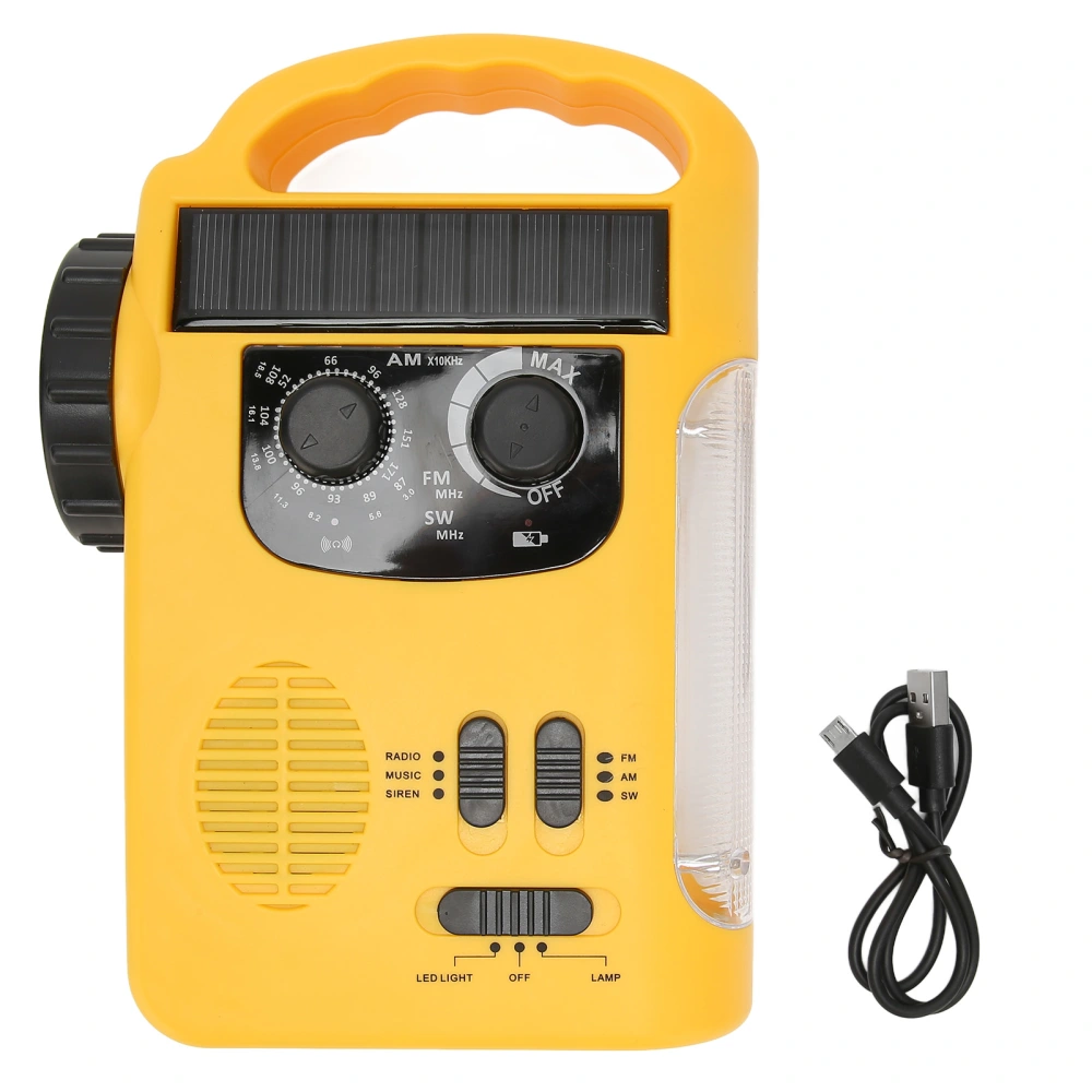 Hand Crank Solar Radio AM FM SW Emergency Radio with LED Flashlight Reading Light MP3 Player for Outdoor CampingYellow