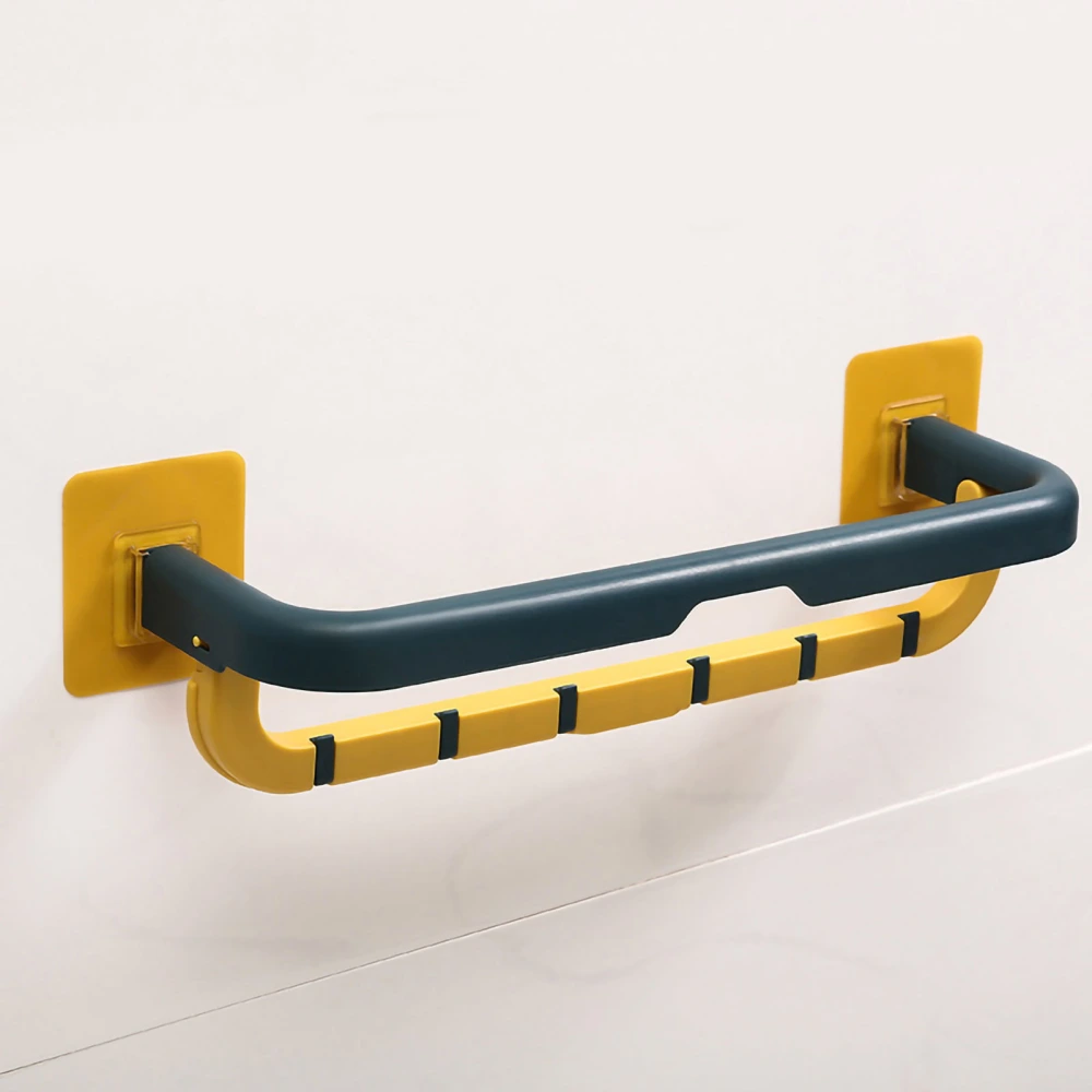 Towel Rack Double Layer Bar Folding Holder Shelf Hole Free Installation for BathroomBlue and Yellow