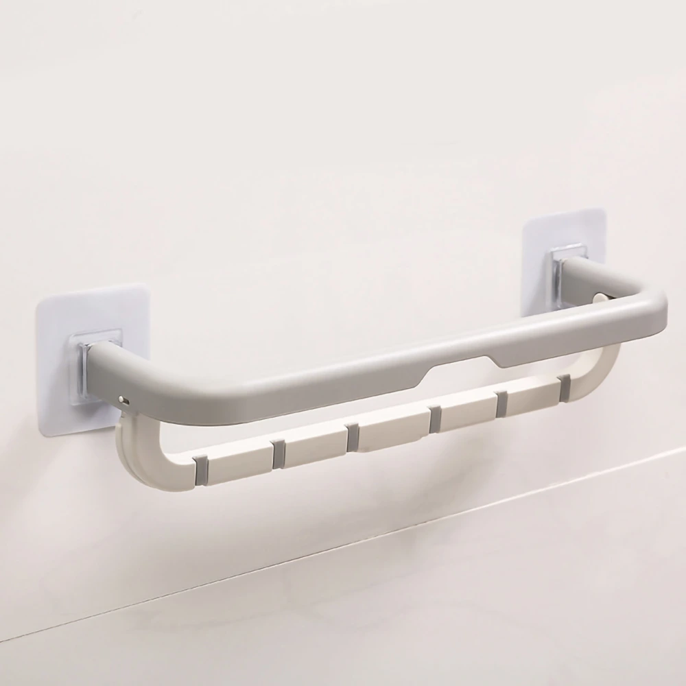 Towel Rack Double Layer Bar Folding Holder Shelf Hole Free Installation for BathroomGrey and White