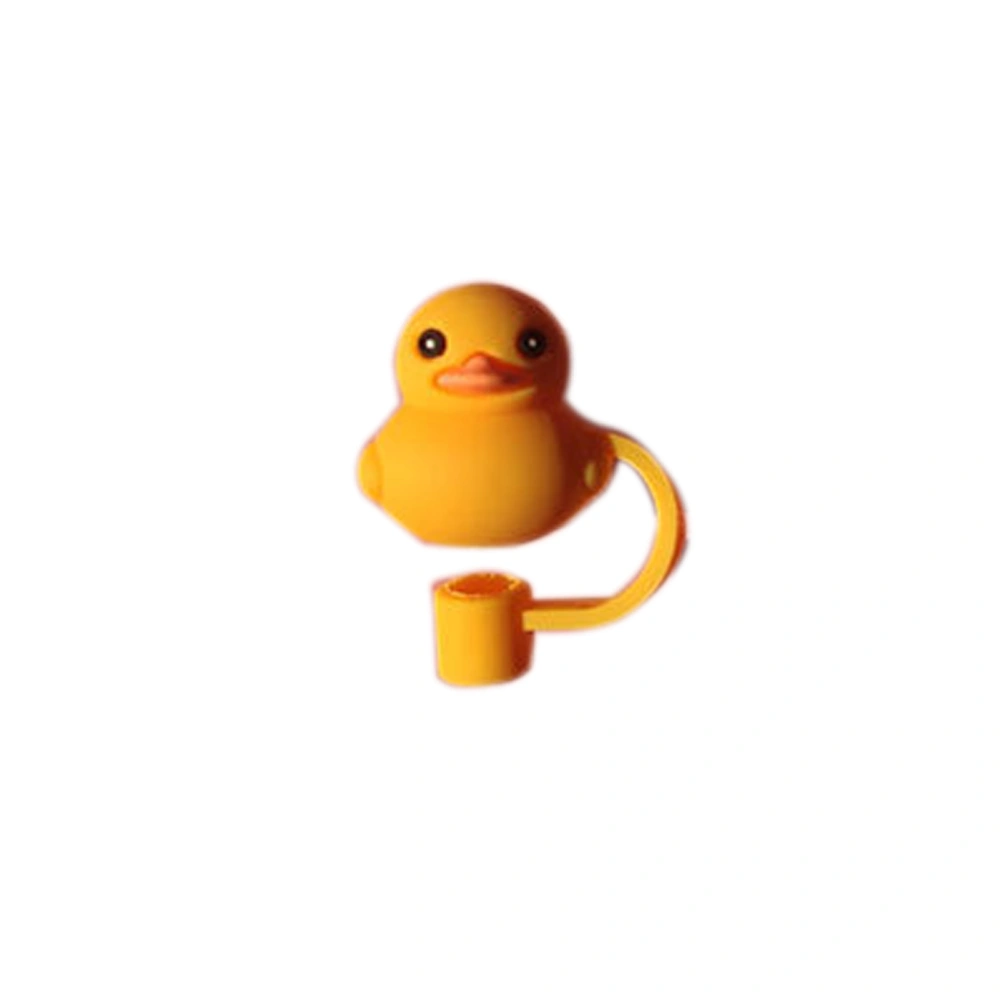 Straw Tips Cover Silicone PVC PP Dustproof Reusable Portable Straw Plugs for Kids Families(Little Yellow Duck [without Straw] )