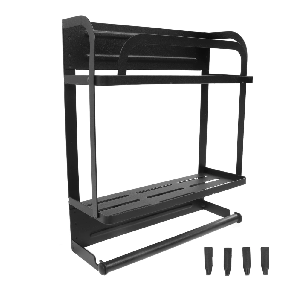 Magnetic Spice Rack Double Layer Adsorption Installation Detachable Design Classic Black Iron Refrigerator Shelf