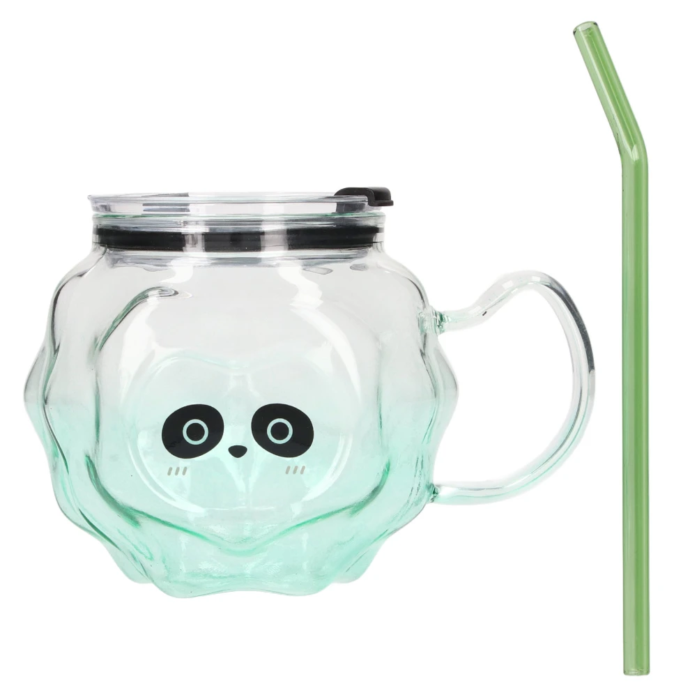 Milk Cup 500ml Cartoon Pictures Sturdy Construction Coffee Cup with Glass Straw Handle for Household Office SchoolPanda