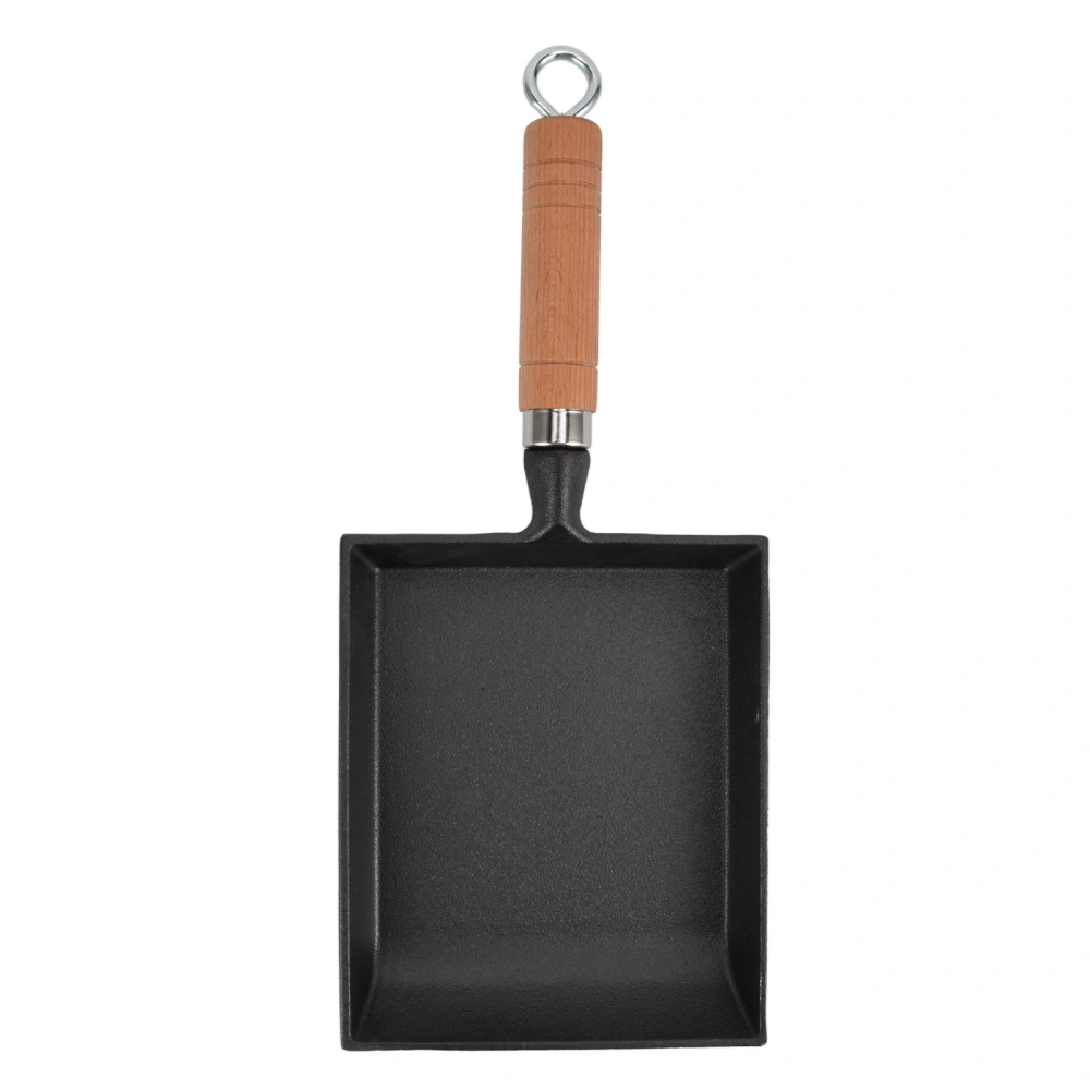 15.5CM Thickened Frying Pan Wood Handle Cast Iron Pan Flat Bottomed Pancake Pan for Kitchen