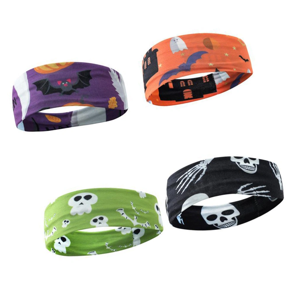 4pcs Halloween Skull Ghost Pattern Headwrap Printed Headband Girl Headdress