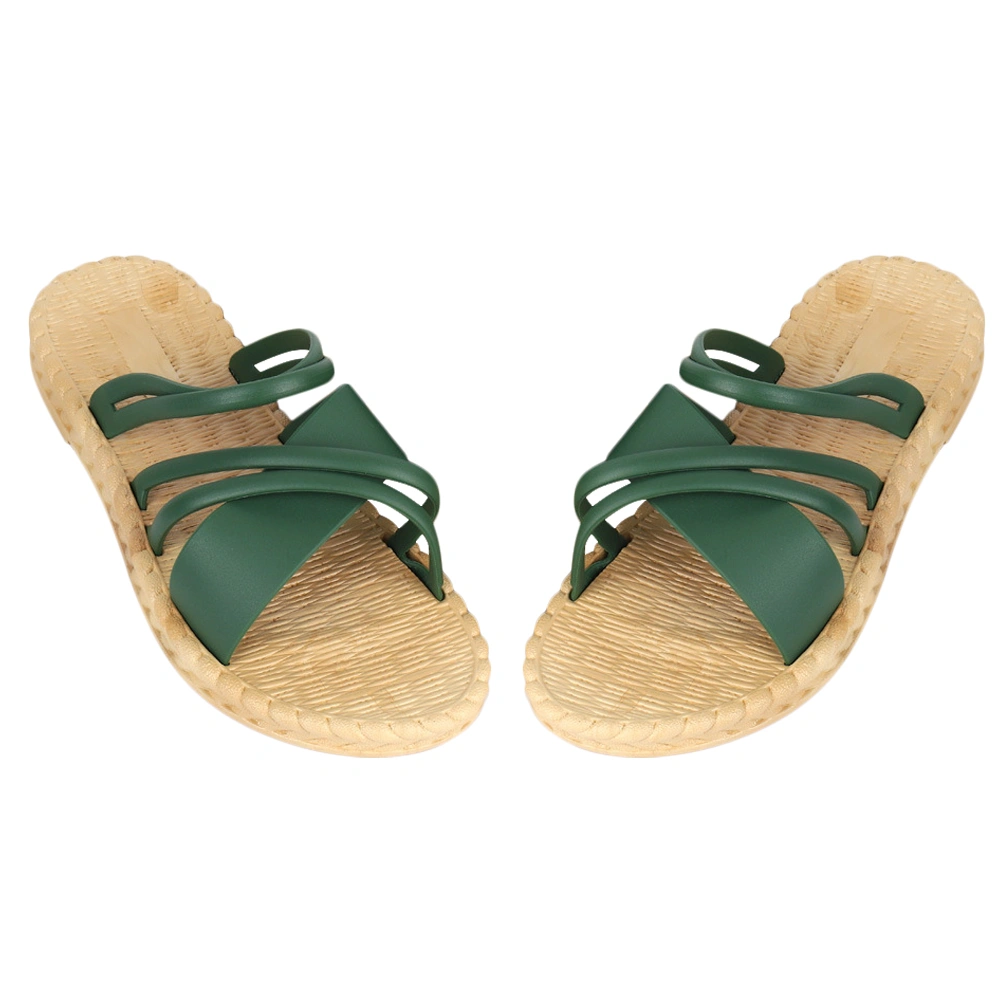 1 Pair of Roman Style Sandals Cross Strap Imitation Straw Rope Summer Shoes Slippers for Women Lady - Size 39 7US 4.5UK 38EU (Dark Green)